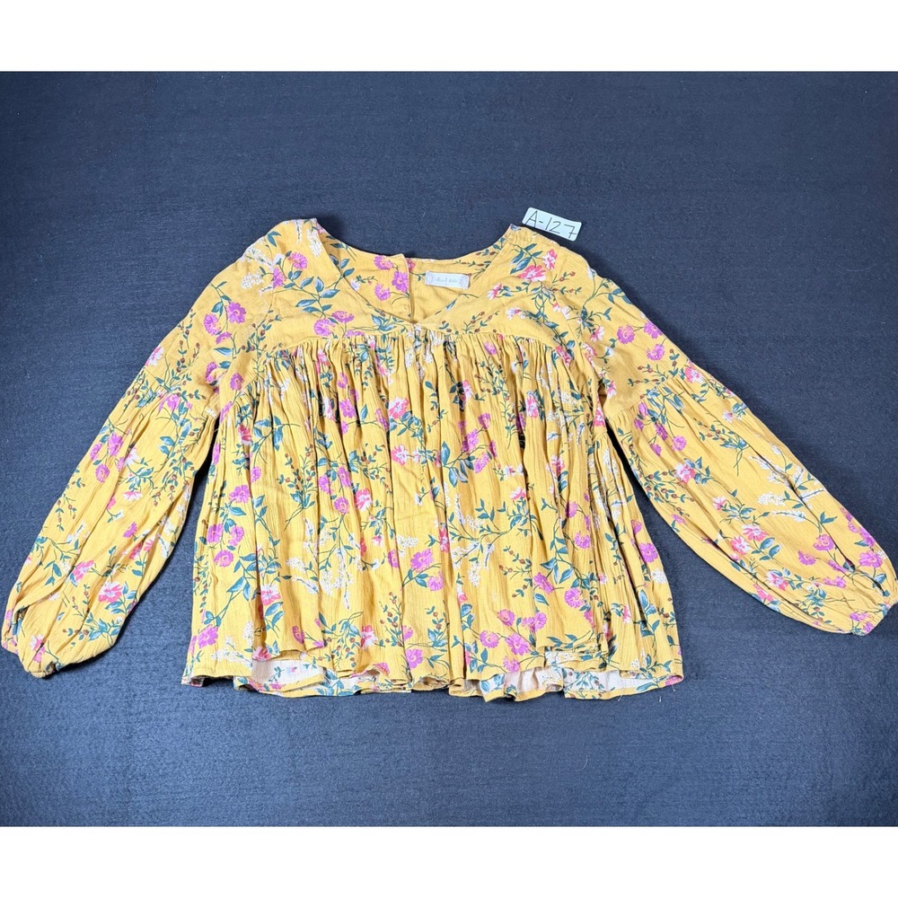 Altar'd State Mustard Yellow Floral Babydoll Blouse Long Sleeve Top W18-567AS S